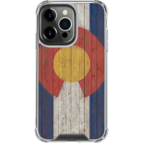 Colorado Flag Dark Wood iPhone 14 Pro Clear Case
